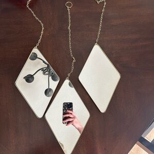 Geometric Mirror Wall Hanging with Gold Chain